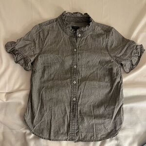 Talbots petite cute denim Short-Sleeve Ruffle Collar Shirt -  Gray